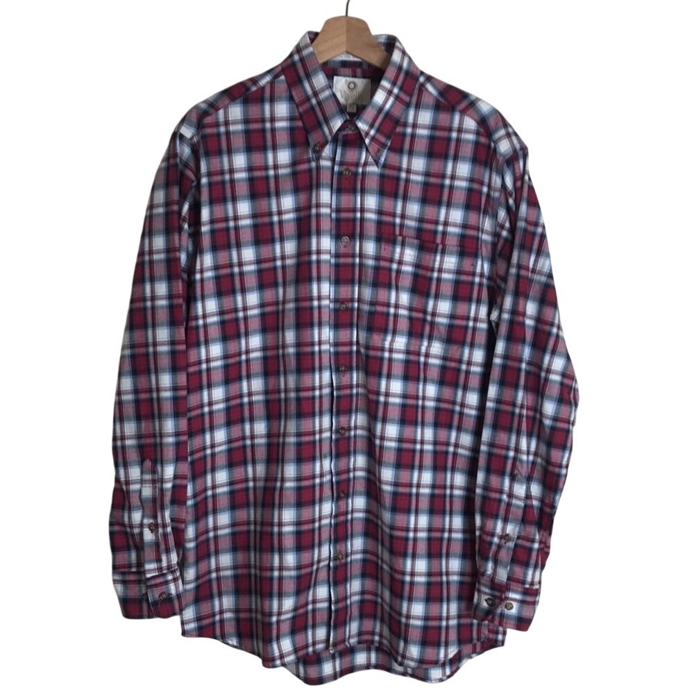 Viyella Men's Plaid Cotton Wool Blend Button Down Shirt Red Blue Size M